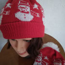 Christmas hat with snowman motif. Adult or Child,Wool