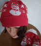 Christmas hat with snowman motif. Adult or Child,Wool - Image 1