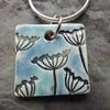 Handmade Ceramic Cow Parsley pendant in turquoise and blue
