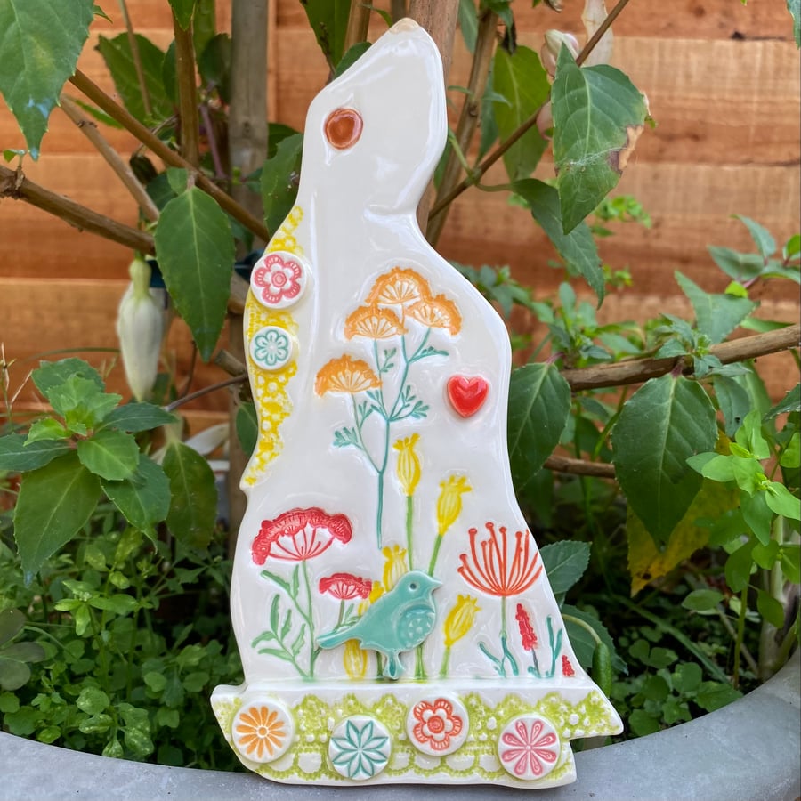 Large ceramic moongazing hare yellow ear