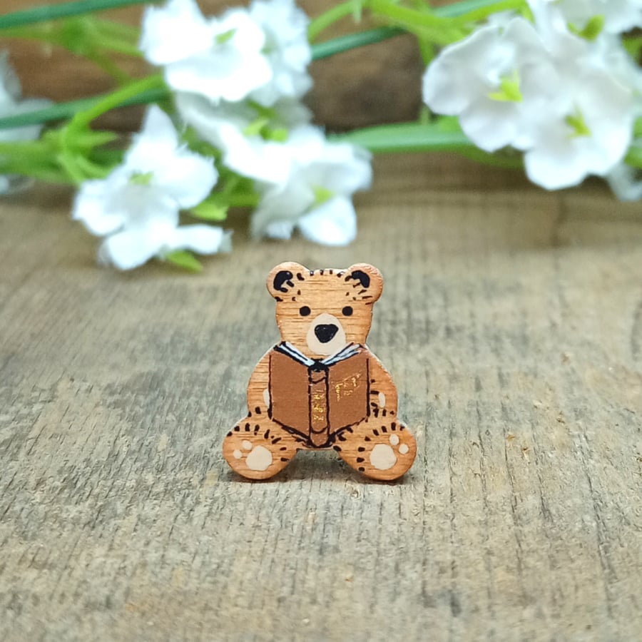 Bookworm Pin, Handmade Tiny Teddy Bear Book Lover Gift, Student Graduation Gift