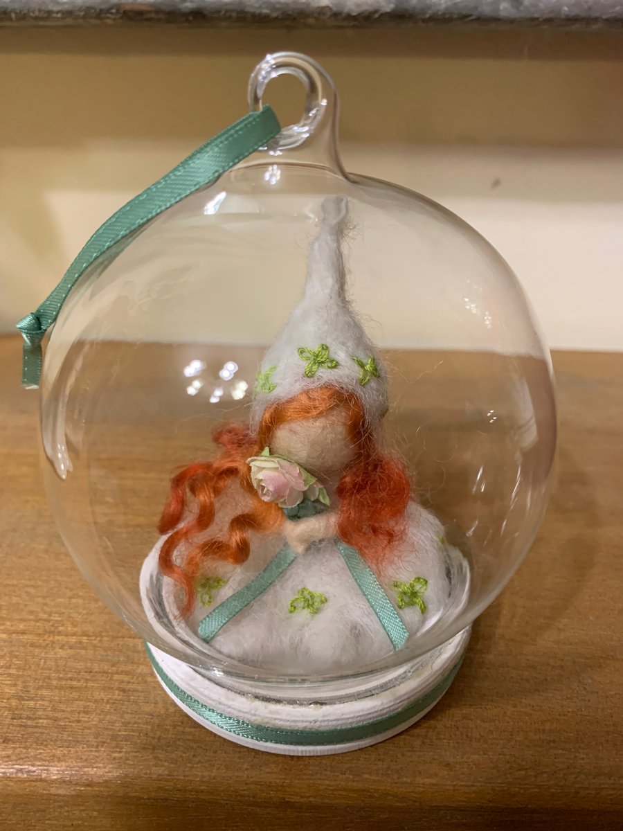 Needle felted snow pixie globe