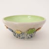 Ceramic hand thrown crackle bowl with spring flowers