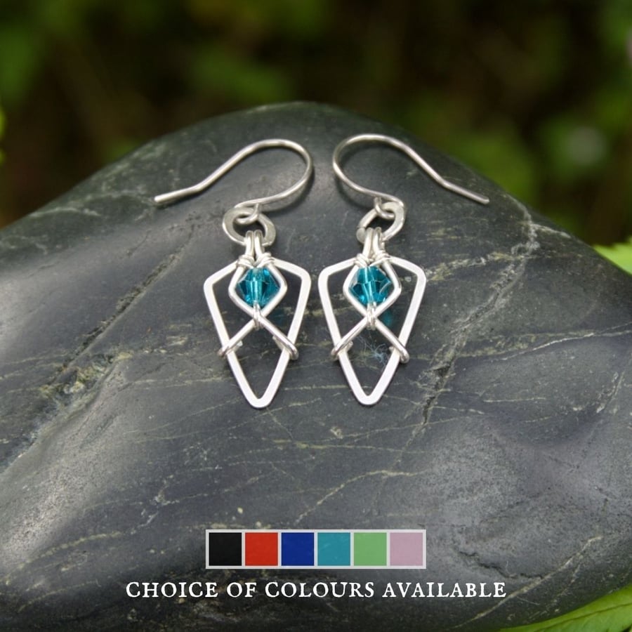 Sterling Silver Arrowhead Earrings with Faceted Glass Beads - Choice of Colours