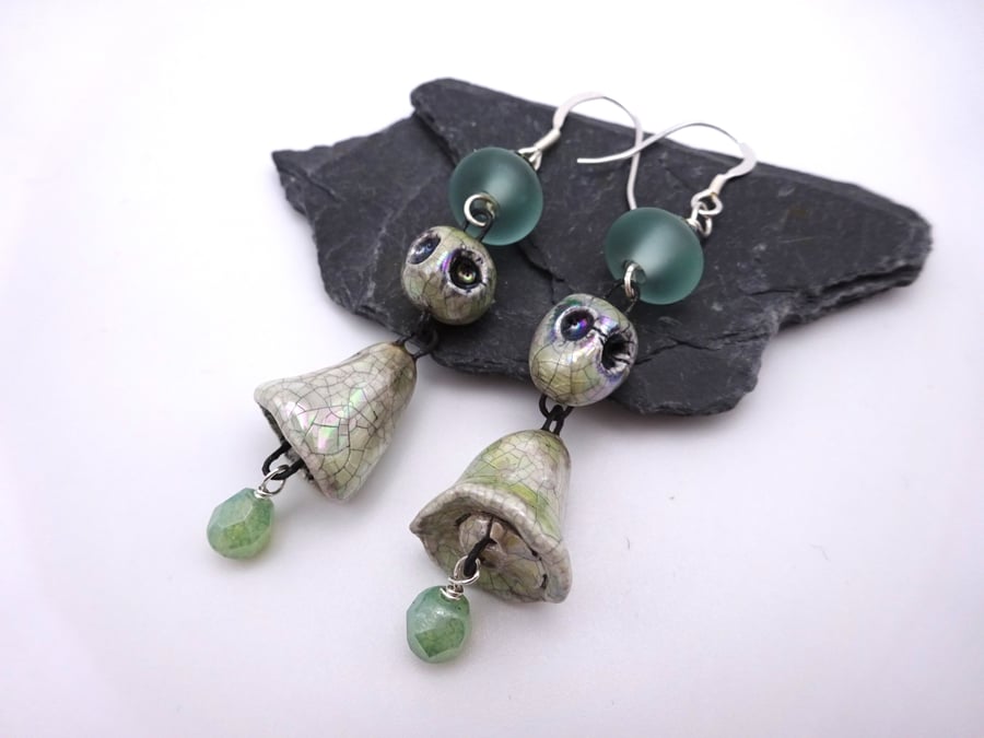 lampwork glass and ceramic ghost earrings