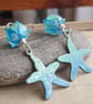 Enamel starfish earrings, Green and Blue, Ocean inspired jewellery - Image 4