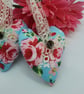 Heart hanger pair in blue floral, cream lace and silver bells - Image 5