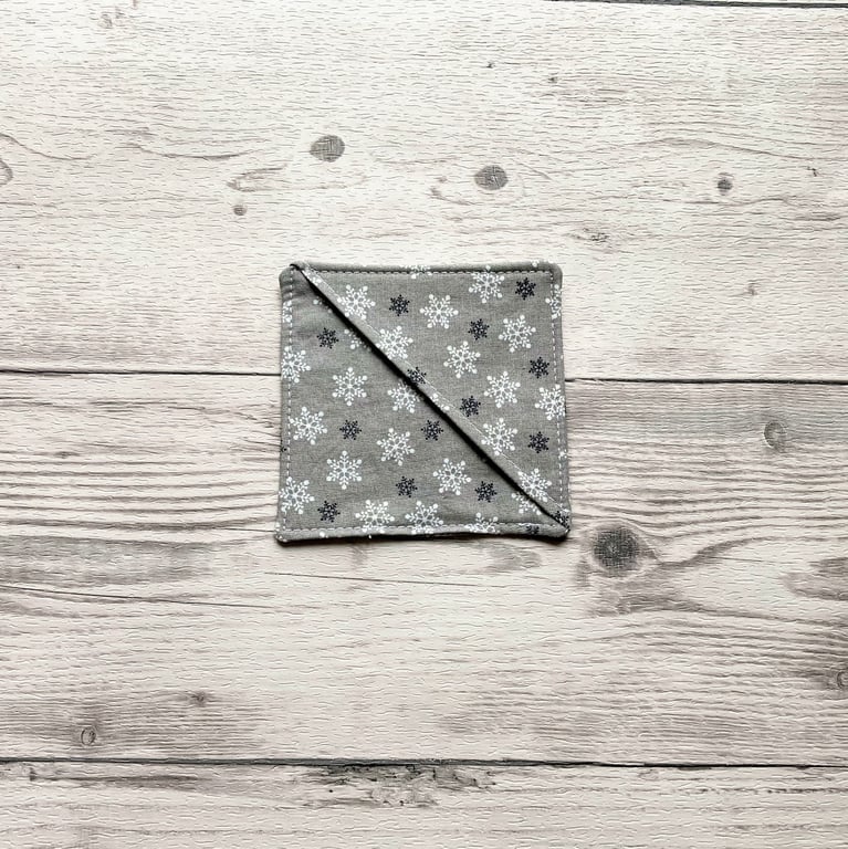 Snowflakes on grey cotton fabric corner bookmark. Book lovers gift. 