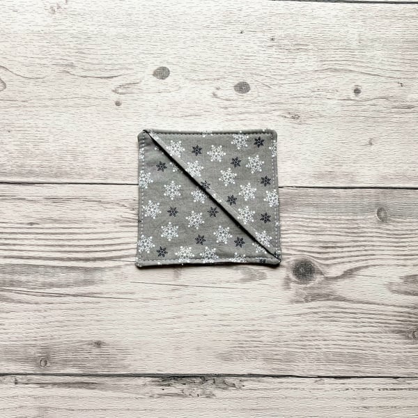 Snowflakes on grey cotton fabric corner bookmark. Book lovers gift. 