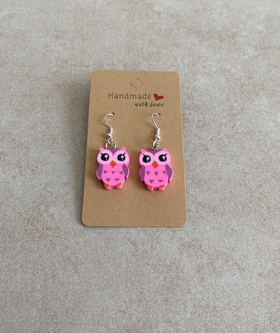 Cute Owl Earrings. Pink & Purple