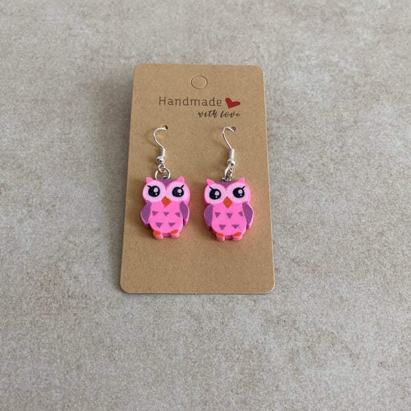 Cute Owl Earrings. Pink & Purple
