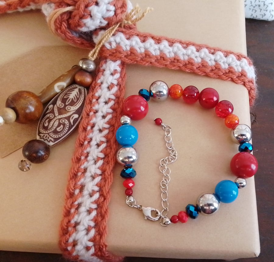 Handmade bracelet made using pre-loved beads.