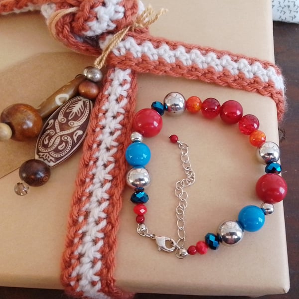 Handmade bracelet made using pre-loved beads.