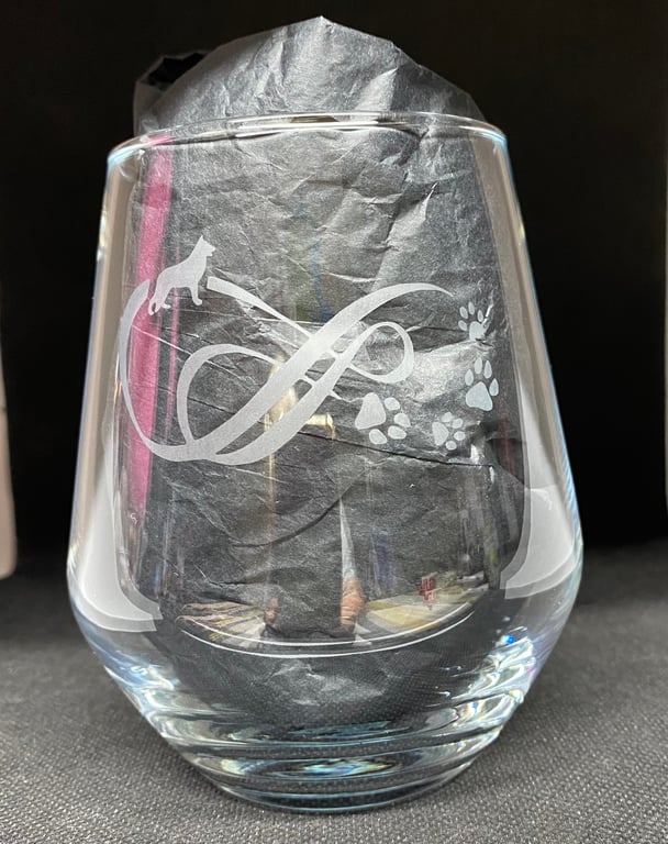 Hand Etched Glass, Dog Infinity