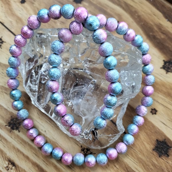 NL259 Pink stardust rainbow miracle bead necklace