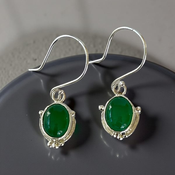 Sea Whisper Green Agate Silver Earrings