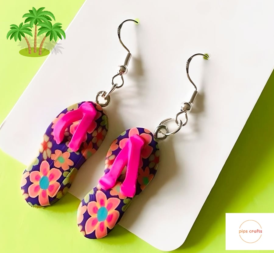Summer Flip Flop Earrings 925 Silver Hooks - Festivals Holidays Beach Jewellery