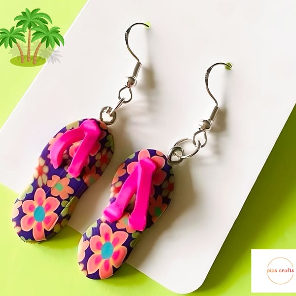 Summer Flip Flop Earrings 925 Silver Hooks - Festivals Holidays Beach Jewellery