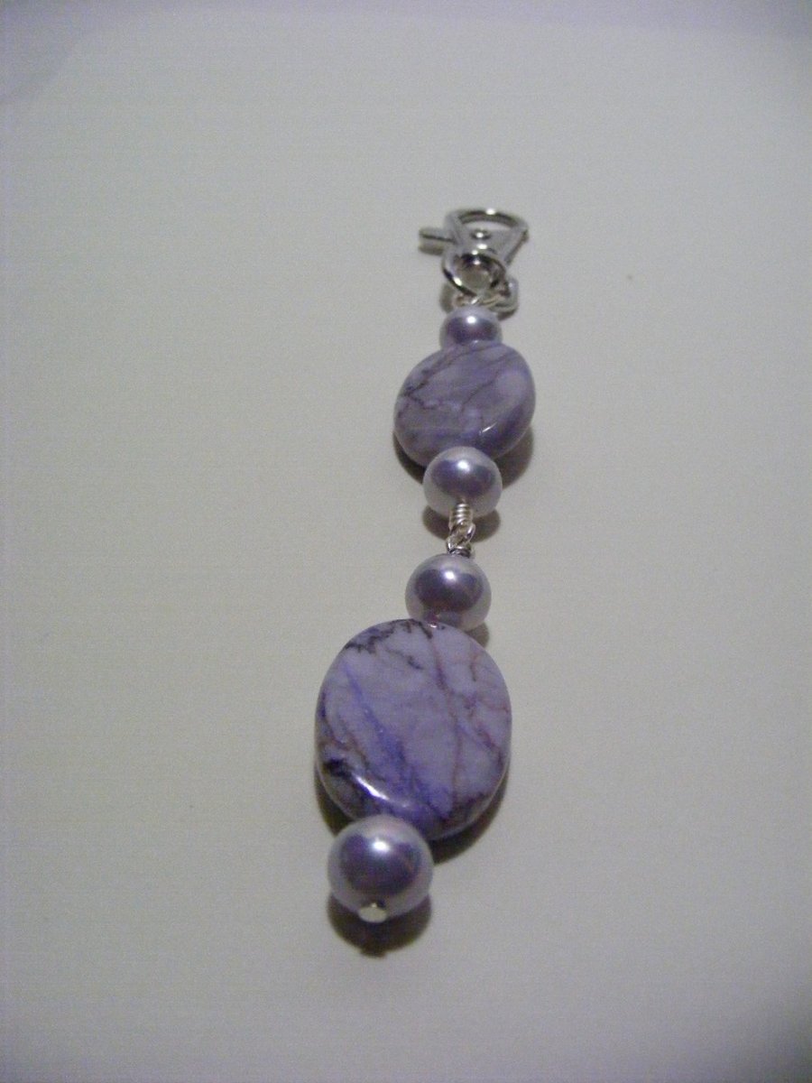 Purple Jasper Gemstone and Lavender Shell Pearl Bag Charm.