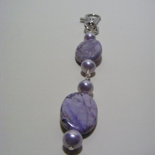 Purple Jasper Gemstone and Lavender Shell Pearl Bag Charm.