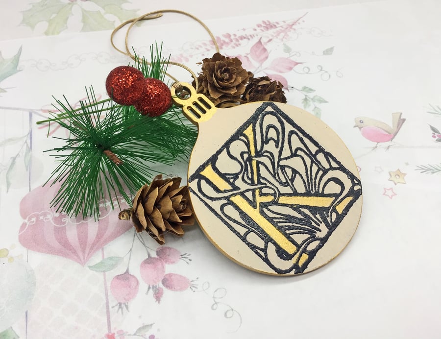 Personalised Illuminated Initial bauble wooden decoration - Christmas home decor