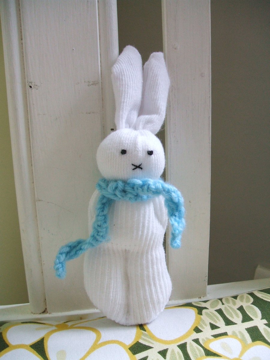 Cute bunny soft toy with blue scarf