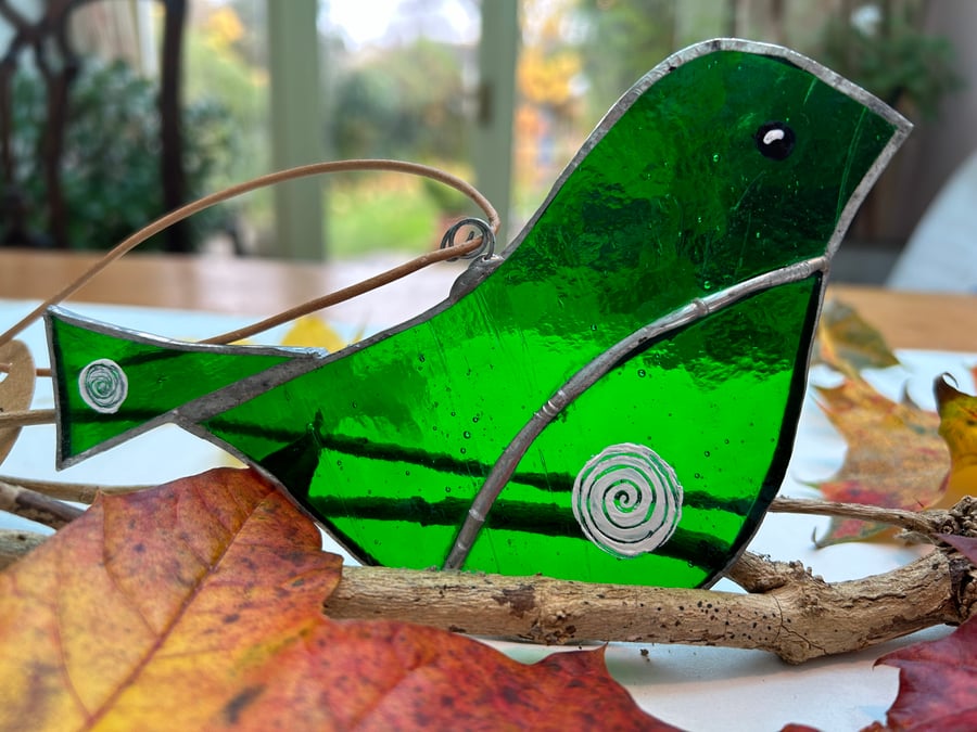 Stained glass Bird - Christmas green