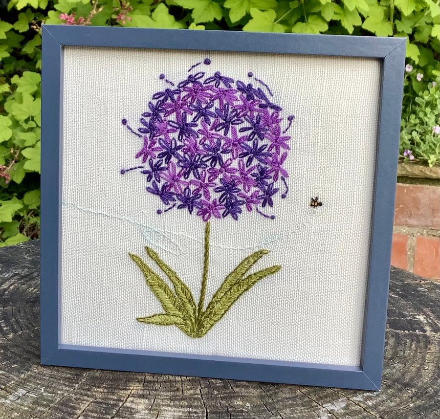Allium Hand Embroidered Picture