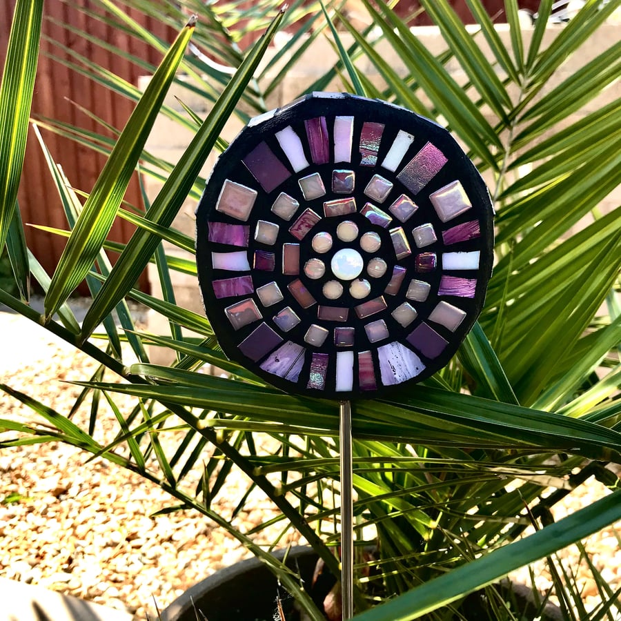 SOLD!! Double sided mosaic garden ornament Lilac and Pinks
