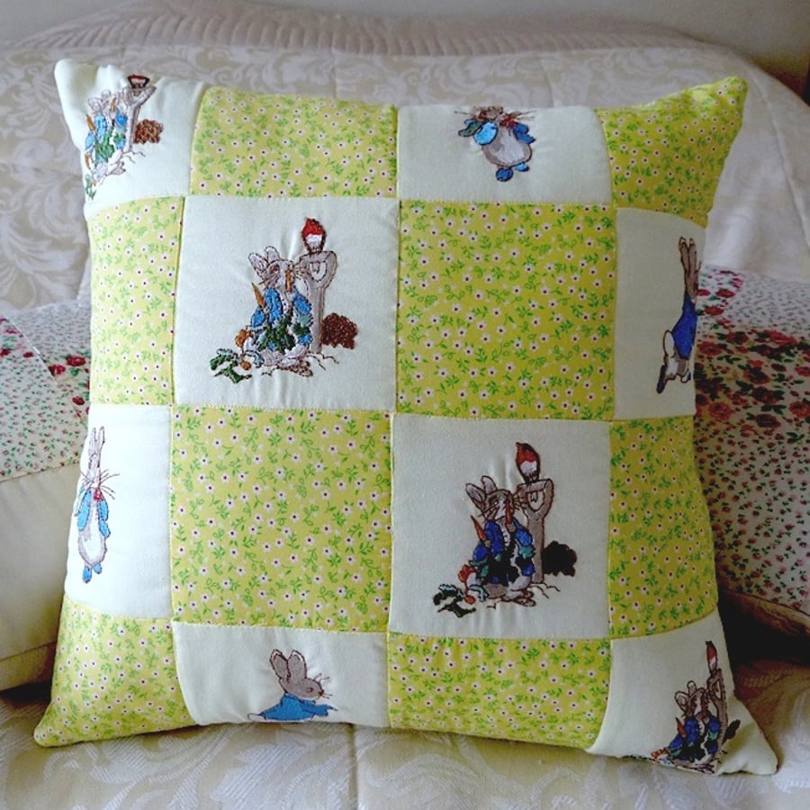 Machine embroidered Peter Rabbit  cushion