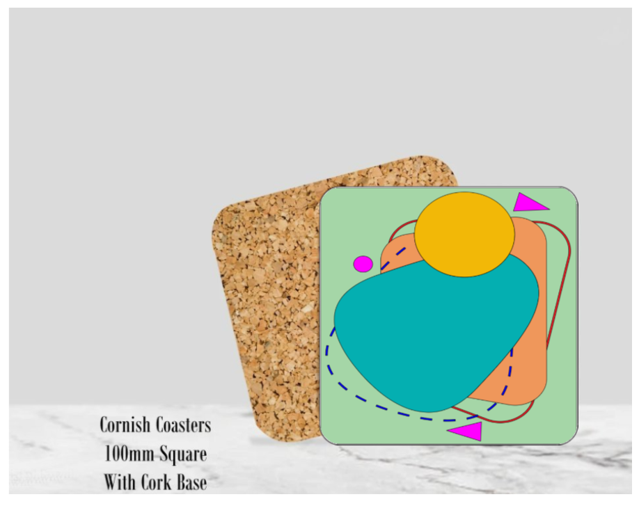 Green Abstract Coaster 100mm (4" ) Square With Cork Base.