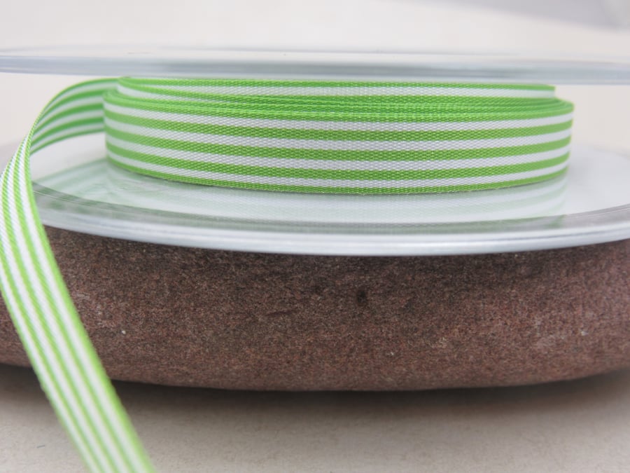 3 Metres Berisfords Bright Green Pencil Stripe Ribbon