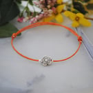 Friendship Bracelet-Orange & silver flower