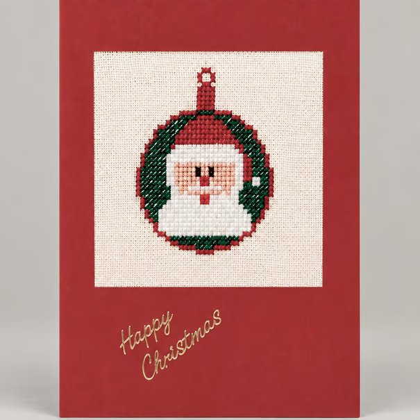 Handmade Cross Stitch Santa in a Bauble Christmas Card – 6 x 4 Inch