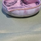 Heart shaped pink feathers pattern trinket dish handmade pottery