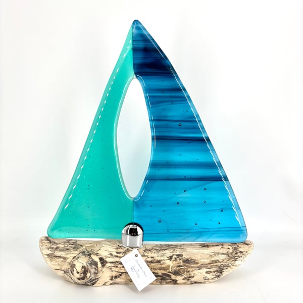 Fused Glass & Drift Wood Sailing Boat 