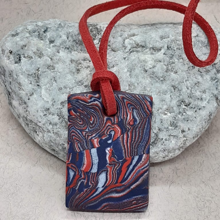 Red, blue and silver rectangular pendant