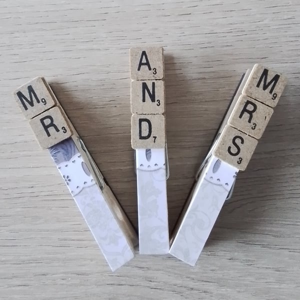Set 3 Magnetic Pegs, Fridge Magnet, Mr & Mrs, Couple Gift, Wedding Gift