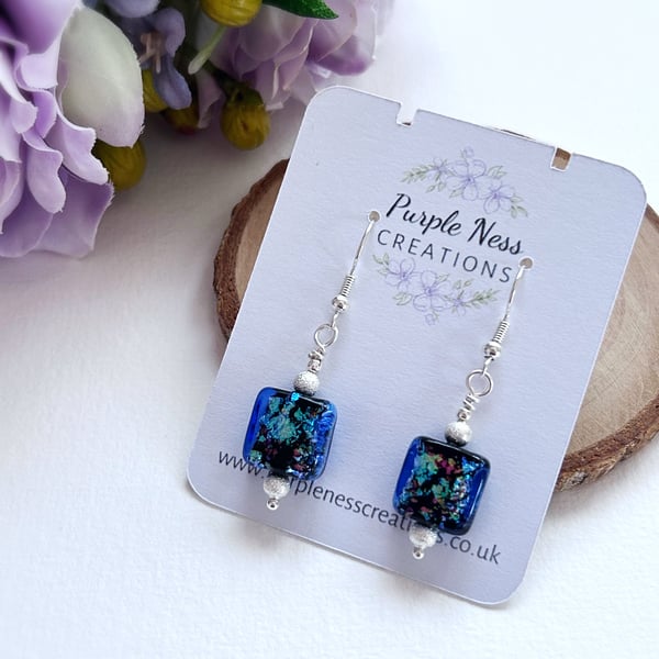 Dark Blue Dichoric Glass Beaded Earrings
