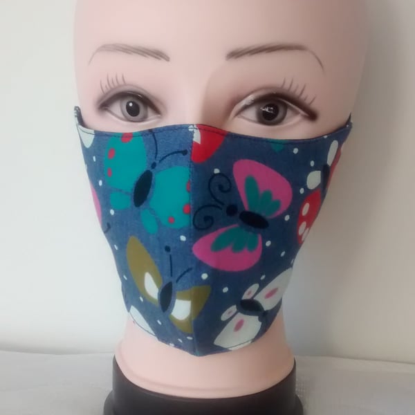 Handmade 3 layers butterflies denim reusable adult face mask.