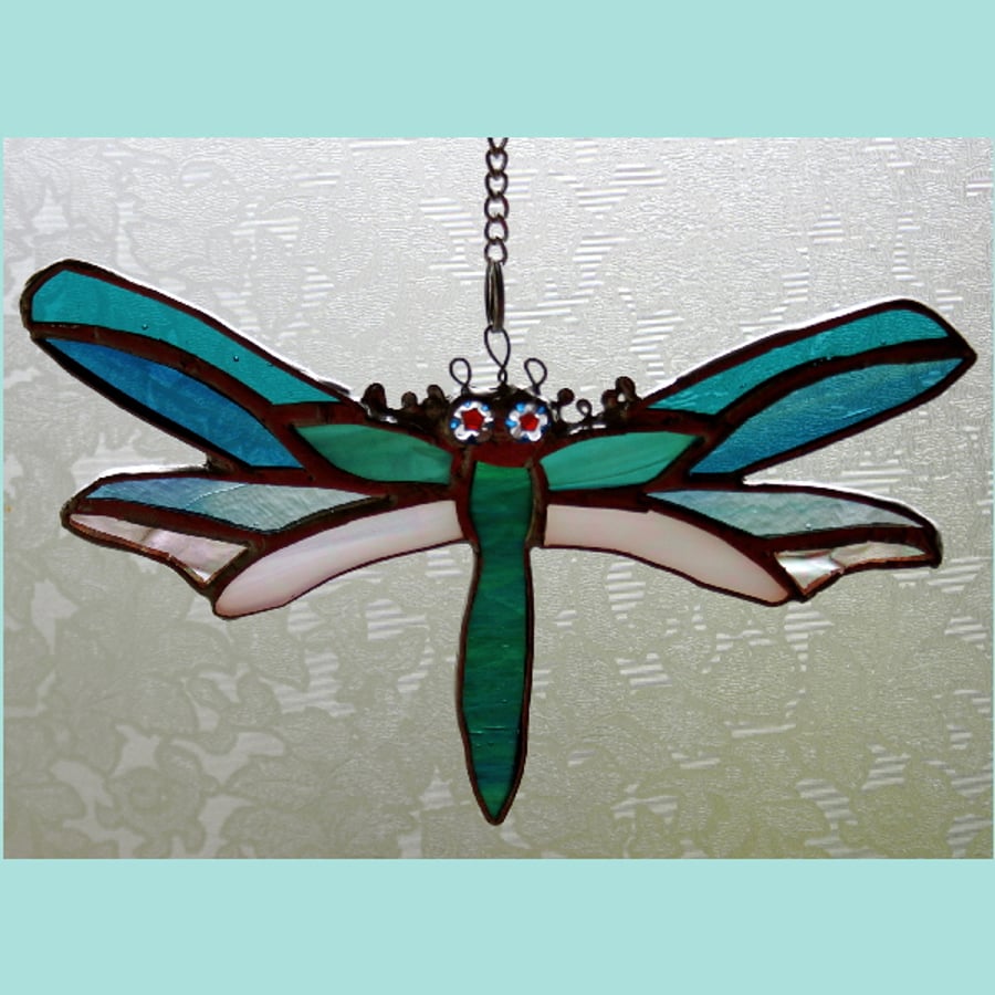 Dragonfly Suncatcher Handmade Stained Glass 