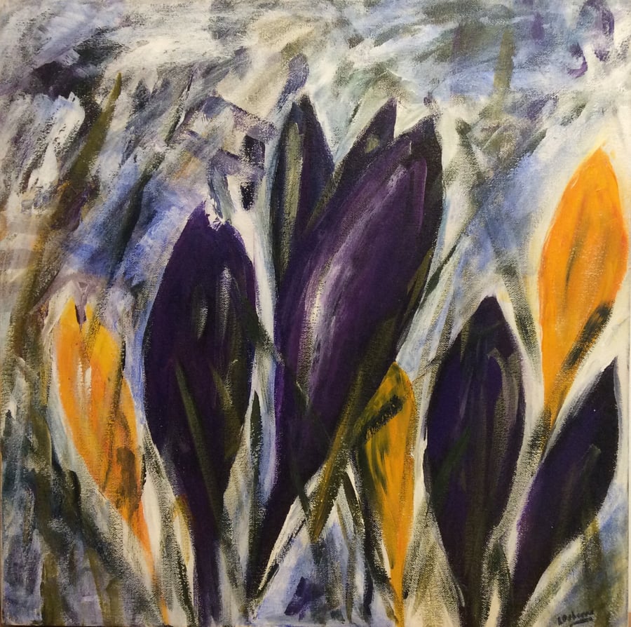 Crocuses - acrylic painting of crocus flowers