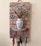 Rustic Wood Key Holder with Floating Shelf, Boho Hallway Hanging