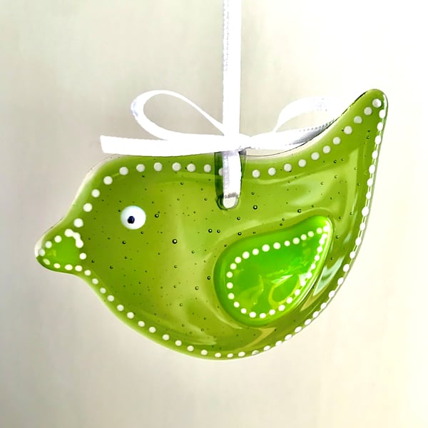 Leaf Green Winged Glass Bird Hanging Decoration