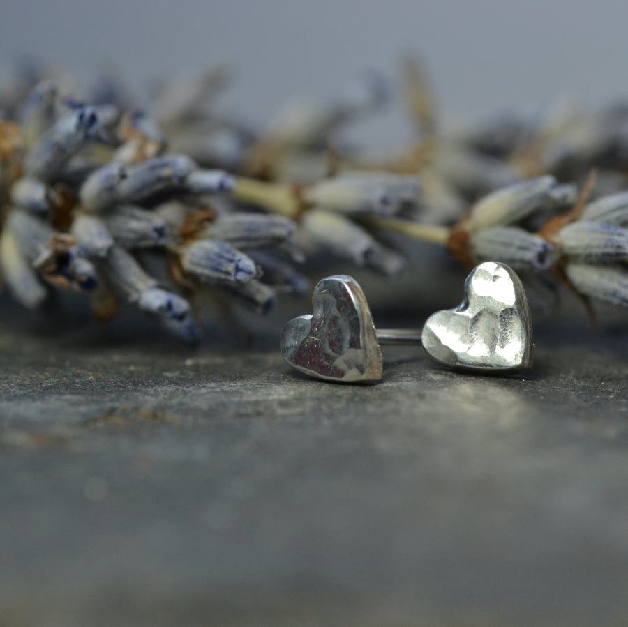 Small silver heart stud earrings fine silver a Folksy