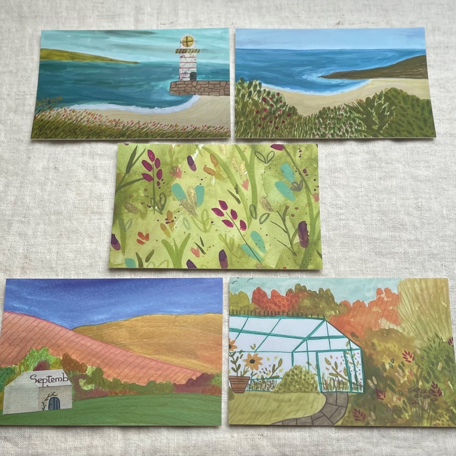 Set of 5 Landscape painting Blank Postcards with Envelopes 
