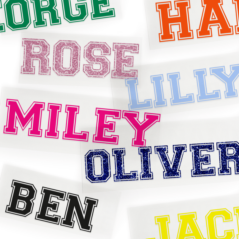 Personalised Name Iron-On Transfer - Custom College Style Vinyl for T-Shirt