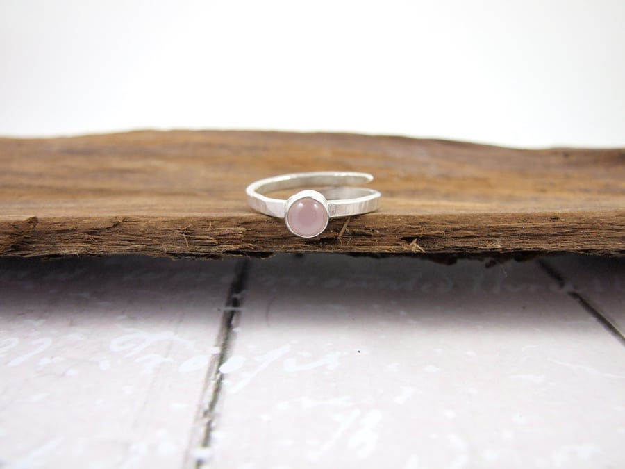 Sterling Silver and Pink Chalcedony Ring, Adjustable Fit, Freesize