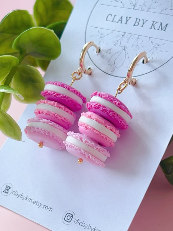 Pink Macaron Hoops - Birthday Gift for Foodie - Sweet Jewellery for Her
