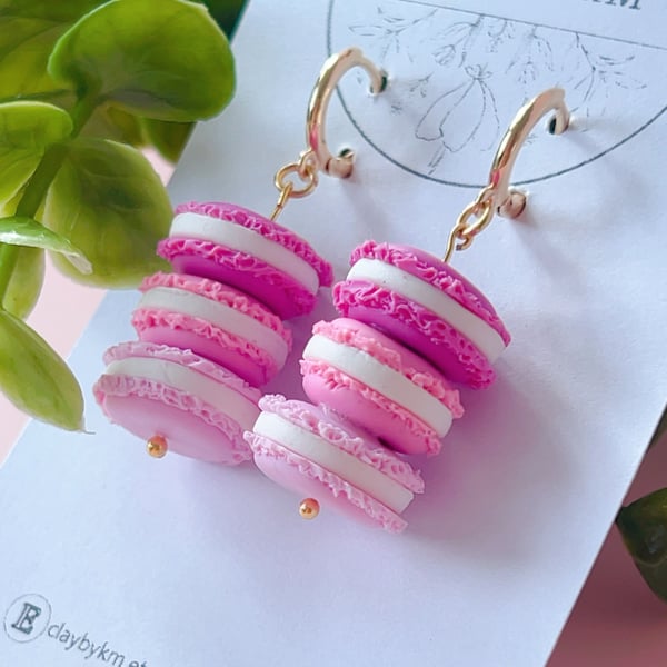 Pink Macaron Hoops - Birthday Gift for Foodie - Sweet Jewellery for Her
